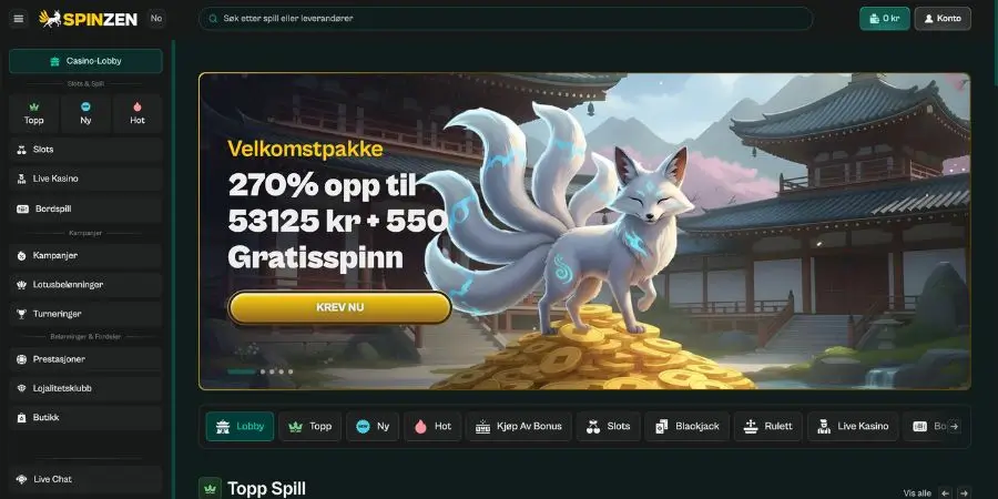 Norsk startside hos Spinzen