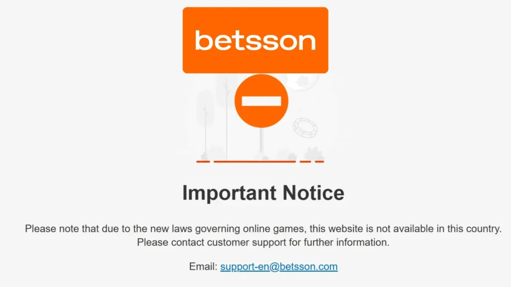 Skjermbilde som viser at Betsson.com er blokkert og utilgjengelig fra norsk IP-adresse.