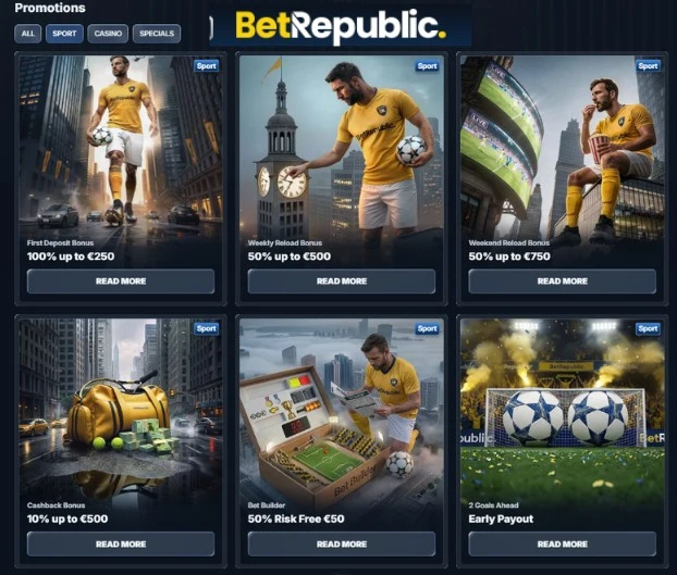 Oddsbonus fra BetRepublic 100 % opptil 2500 kr