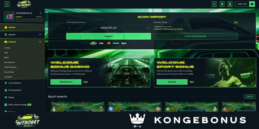 Norsk startside hos Nitrobet Casino