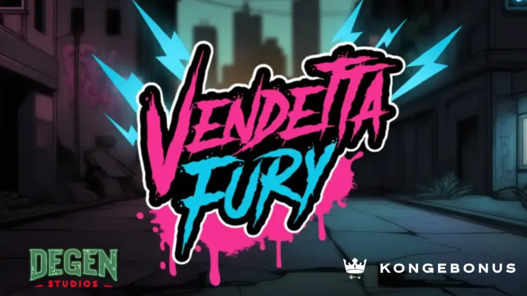 Vendetta Fury er en mørk og actionpreget videoautomat fra Degen Studios. Her er logoen montert med Degen Studios og Kongebonus logo