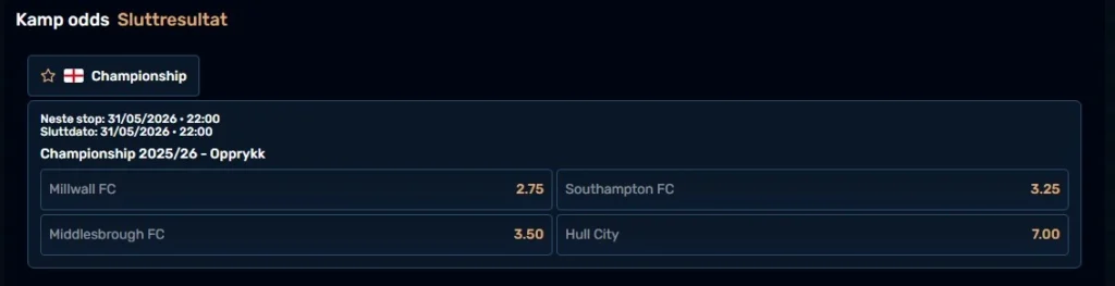 odds på Championship playoff