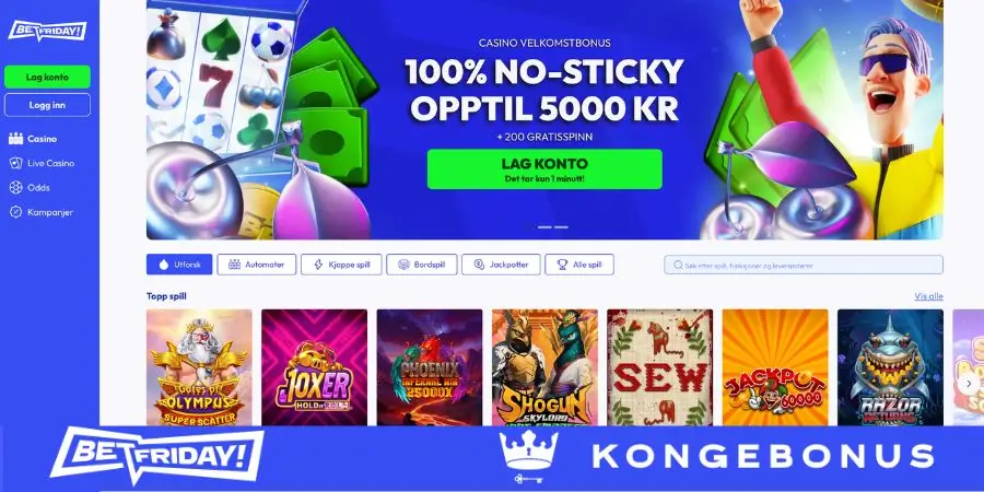 Norsk startside hos BetFriday