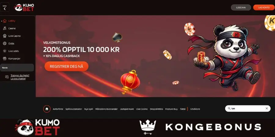 Norsk startside hos KumoBet