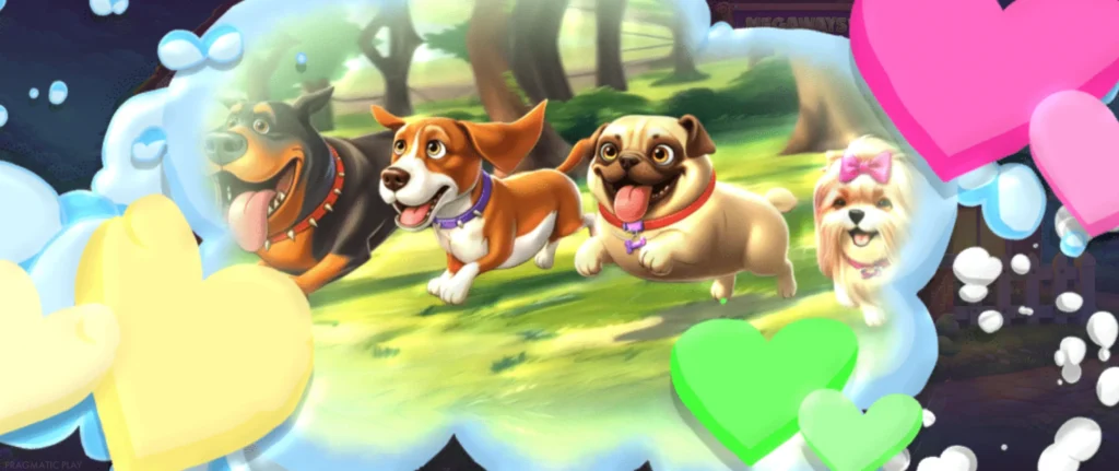 Hunder som løper inn i gratisspinnrunden i The Dog House Megaways 1000