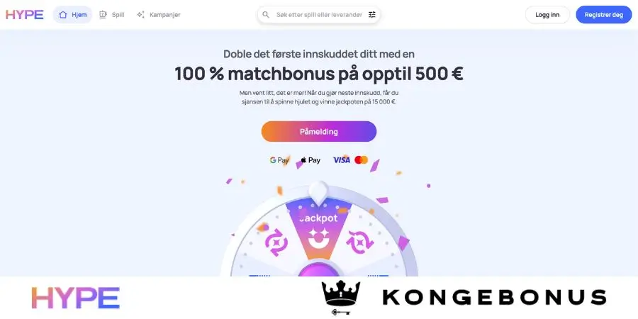 Norsk startside hos HypeKasino
