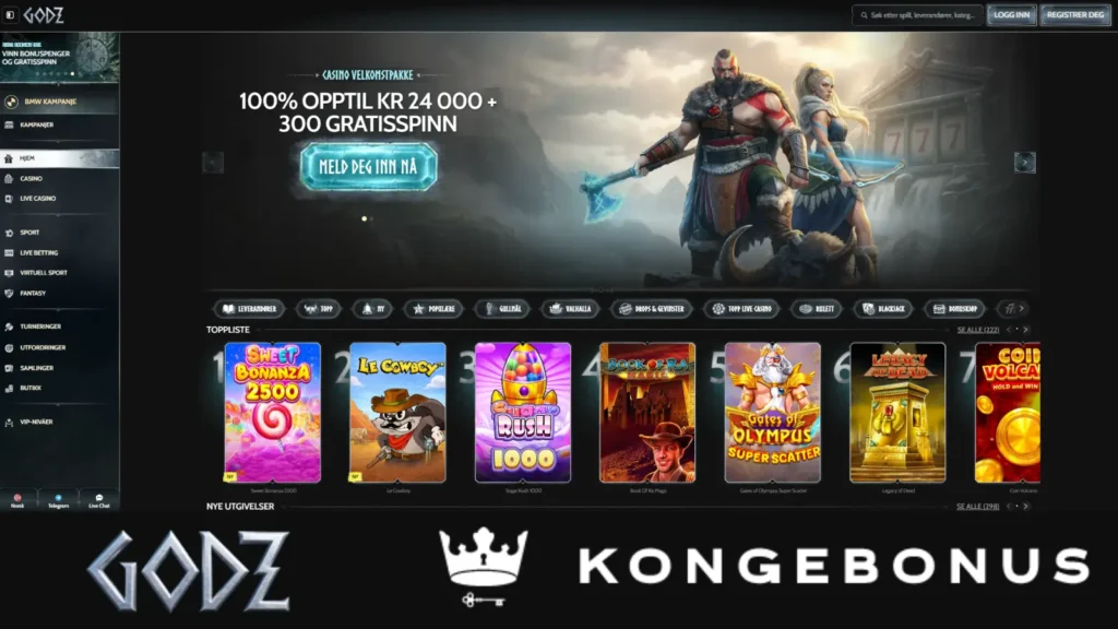 skjermbilde montasje godz casino fremside med logoer