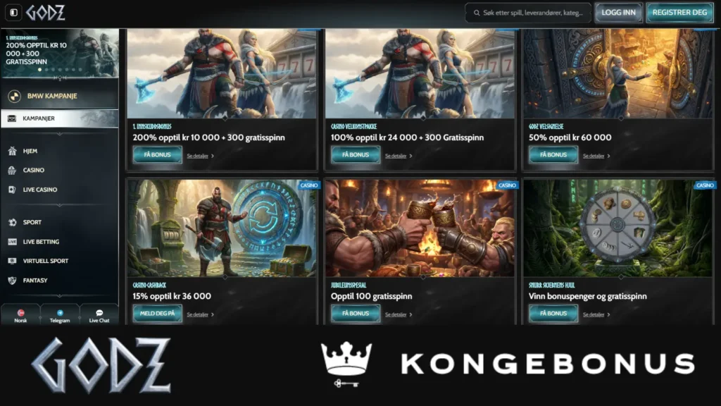 skjermbilde montasje godz casino kampanjer og tilbud