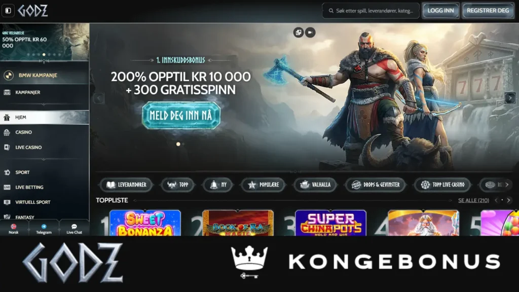 skjermbilde montasje godz casino fremside med logoer
