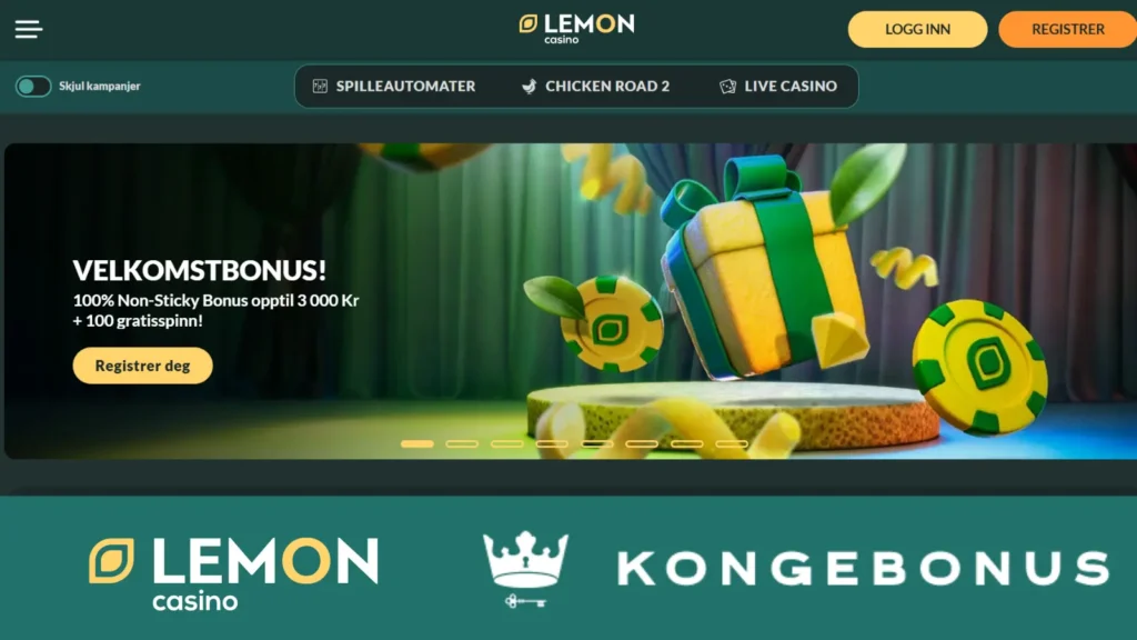 skjermbilde av fremside på norsk lemon casino