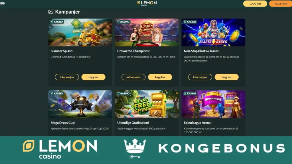 skjermbilde av kampanjesiden på lemon casino