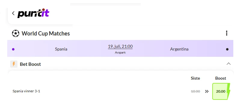oddsboost på Puntit