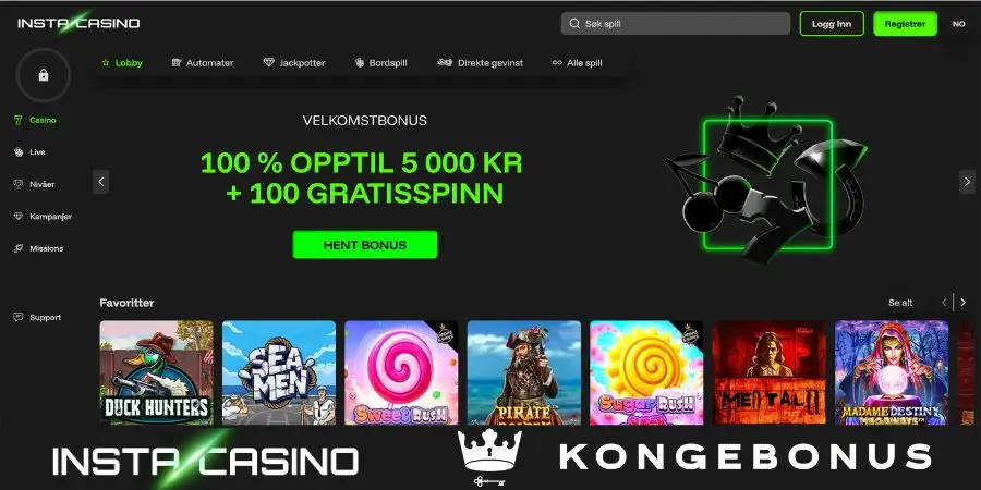 Norsk startside hos Instacasino