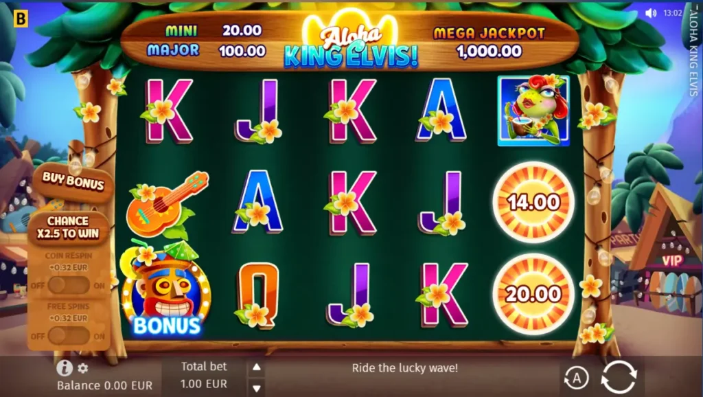 Skjermbilde av spilleautomaten Aloha King Elvis fra BGaming.