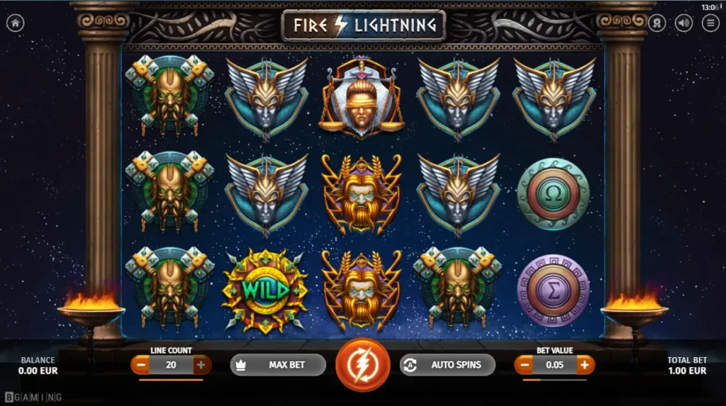 Skjermbilde av spilleautomaten Fire Lightning fra BGaming.